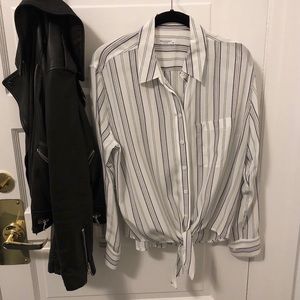 Striped silk Nautical tie front shirt